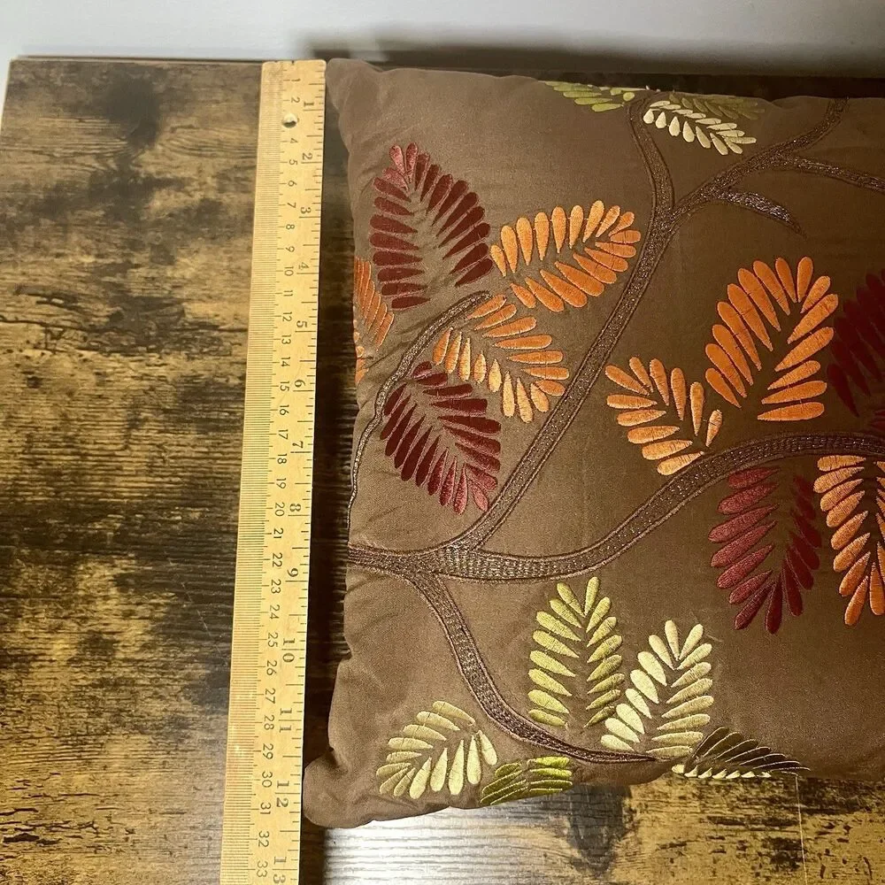 Pier 1 Imports Boho Embroidered Throw Pillow Brown Gold Tan Floral 17”x12” Decor